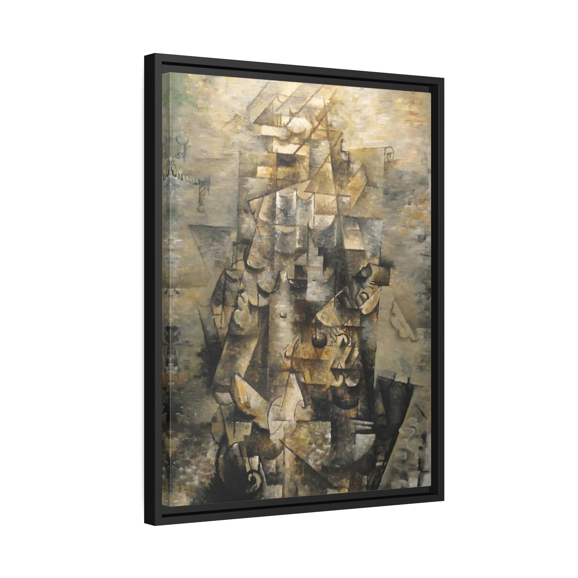 Georges Braque Man Guitar - Framed Canvas Art Reproduction in Black Pinewood Frame