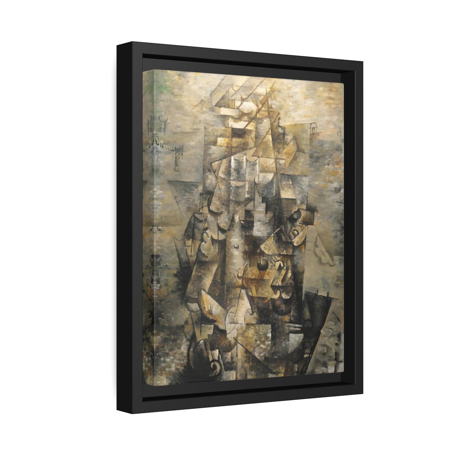 Georges Braque Man Guitar - Framed Canvas Art Reproduction in Black Pinewood Frame