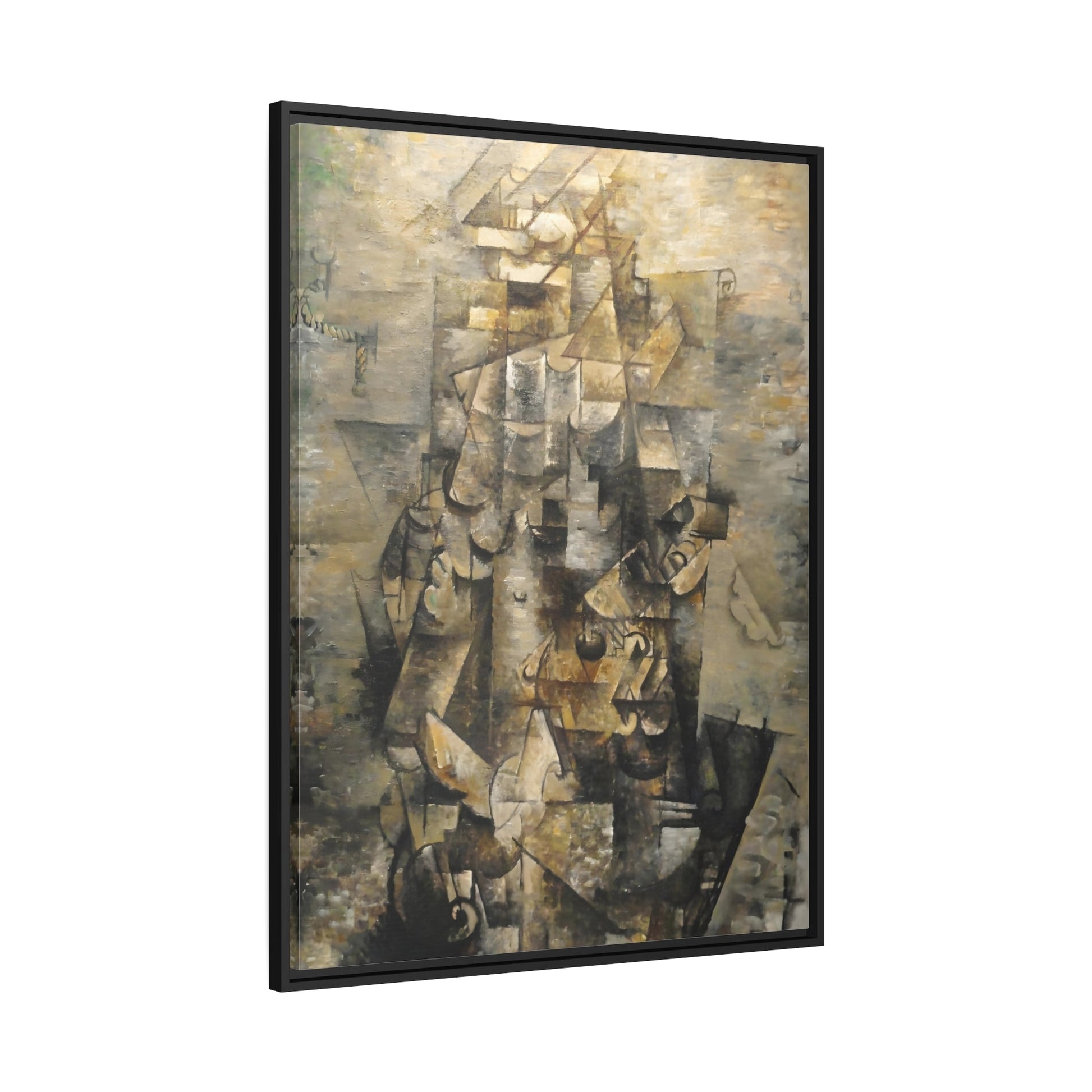 Georges Braque Man Guitar - Framed Canvas Art Reproduction in Black Pinewood Frame