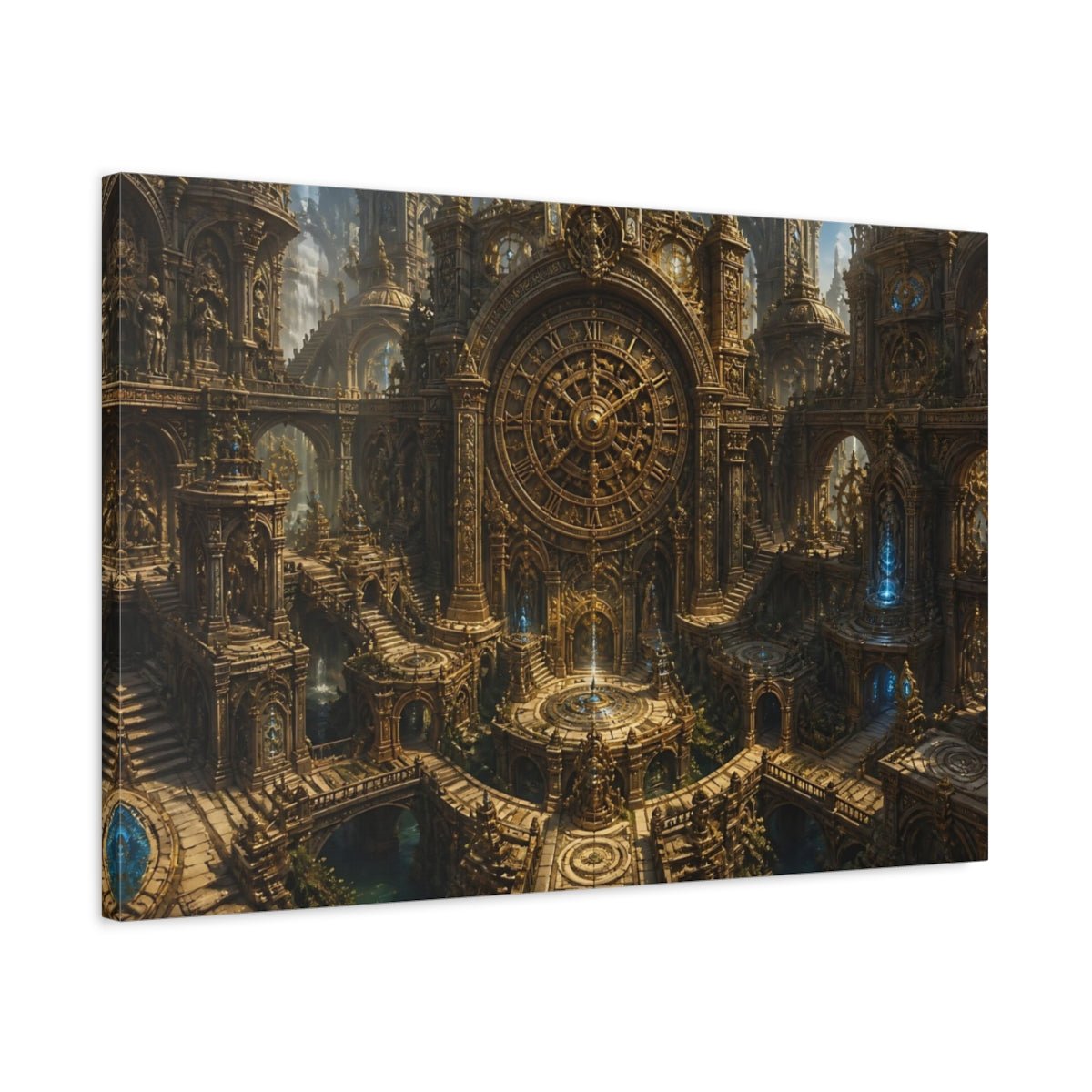 Giant Clock Citadel Canvas Print – Living Room, Above Console Table, Golden Bronze - YesArtYes