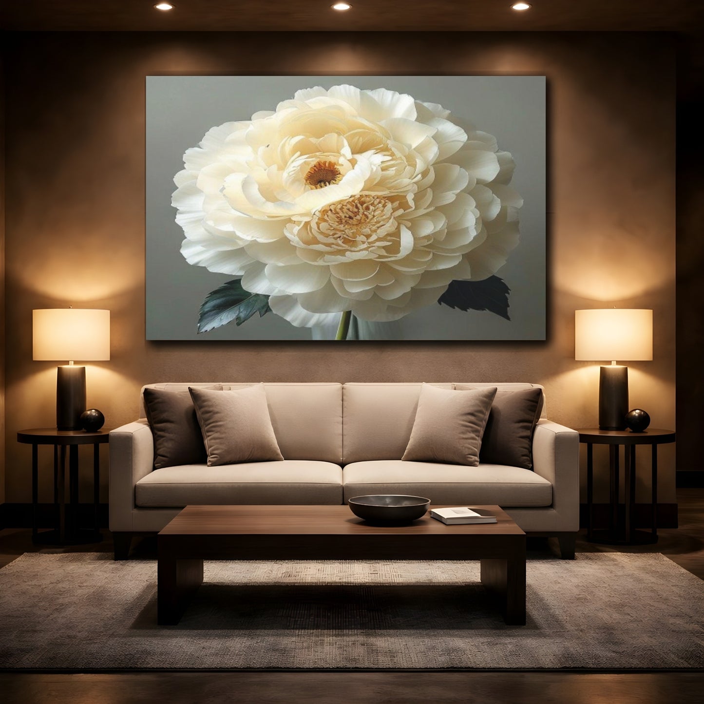 Mockup 2. Giant Ivory Ranunculus shown as canvas print