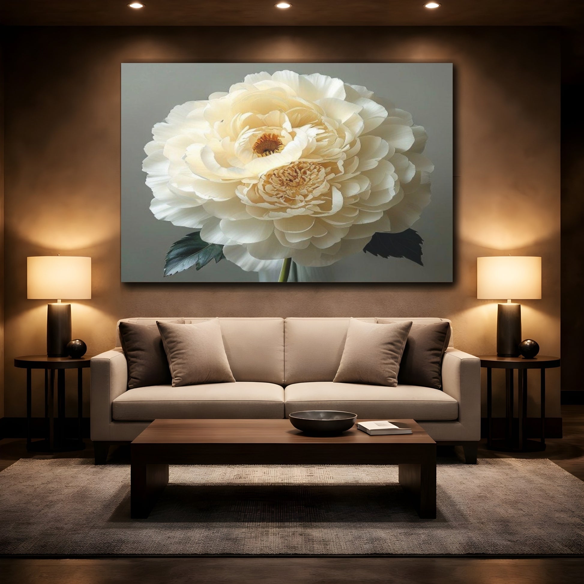 Mockup 2. Giant Ivory Ranunculus shown as canvas print