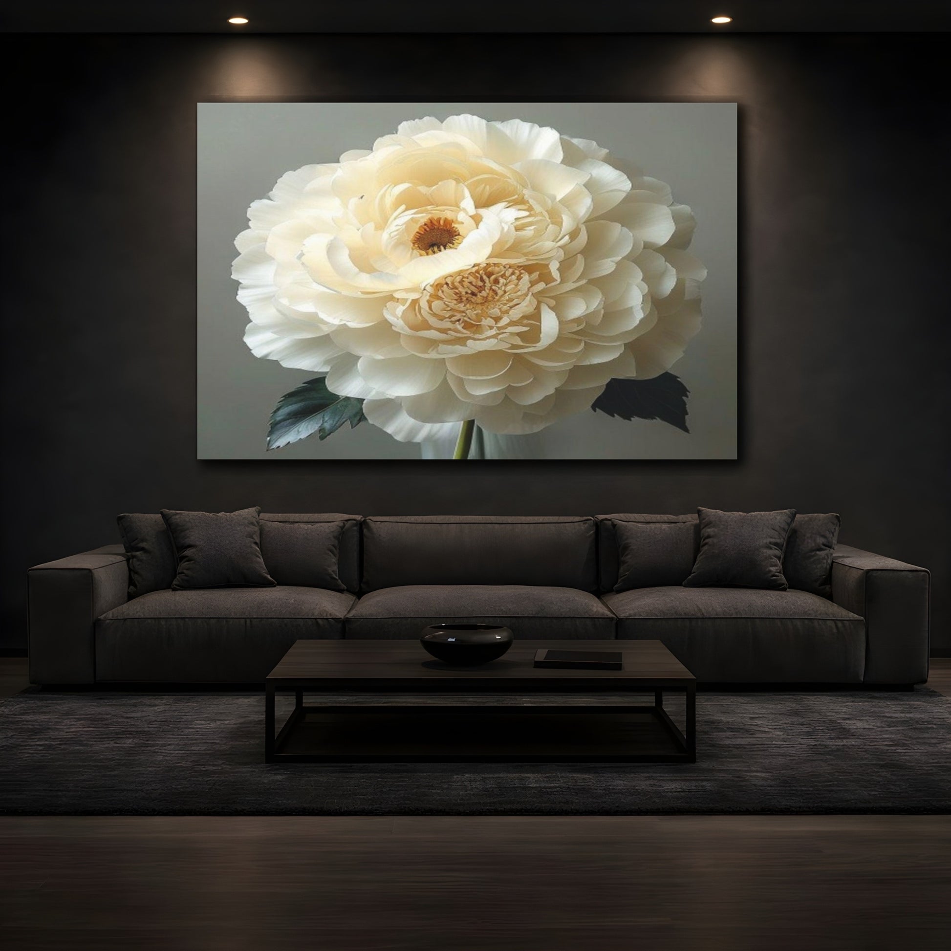 Mockup 3. Giant Ivory Ranunculus shown as canvas print