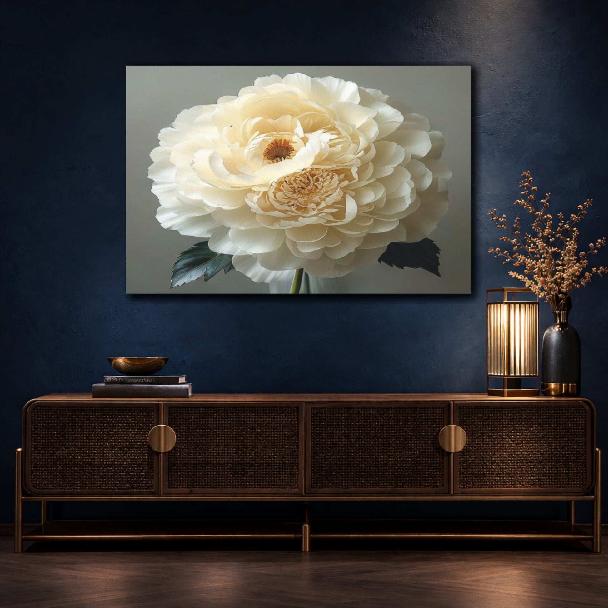 Mockup 4. Giant Ivory Ranunculus shown as canvas print