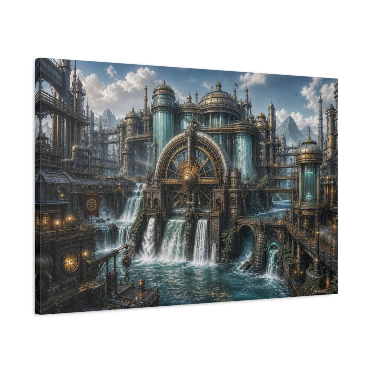 Main Mockup. Giant Steampunk Waterworks shown as canvas print