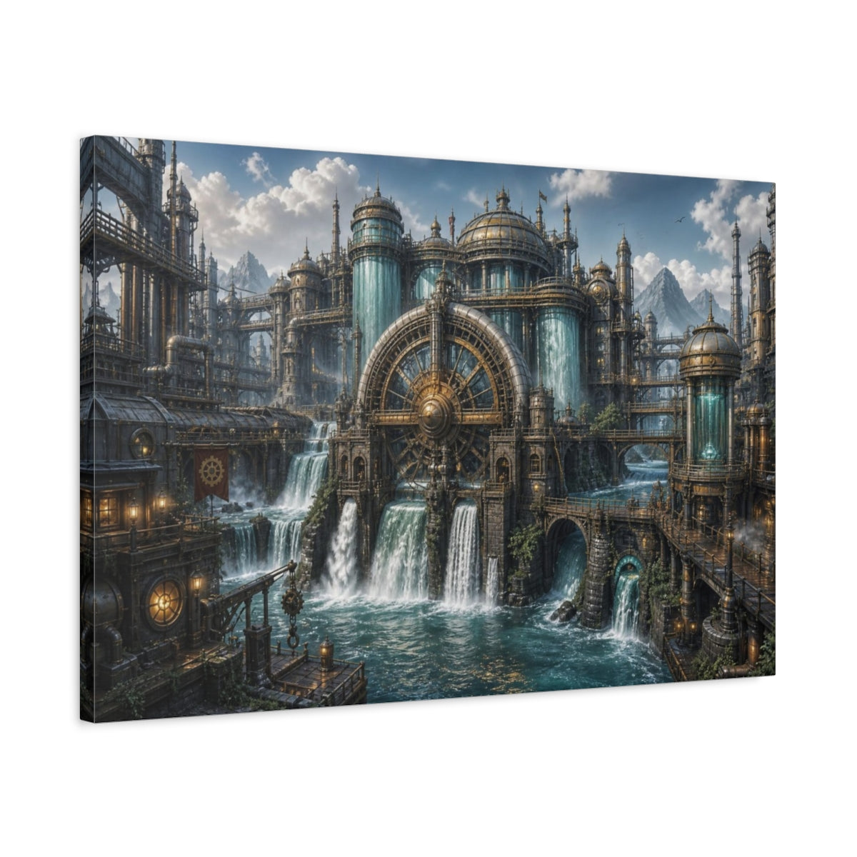 Side Mockup 2. Giant Steampunk Waterworks shown as canvas print