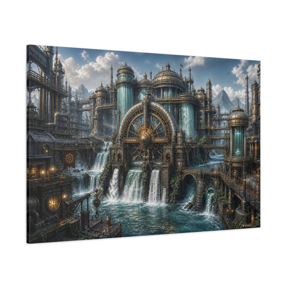 Side Mockup 1. Giant Steampunk Waterworks shown as canvas print