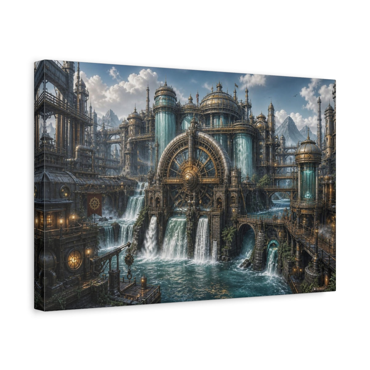 Side Mockup 4. Giant Steampunk Waterworks shown as canvas print