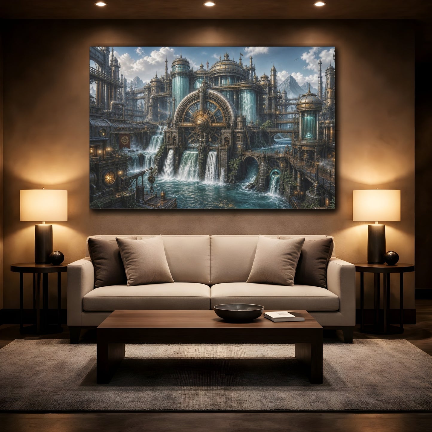 Mockup 2. Giant Steampunk Waterworks shown as canvas print