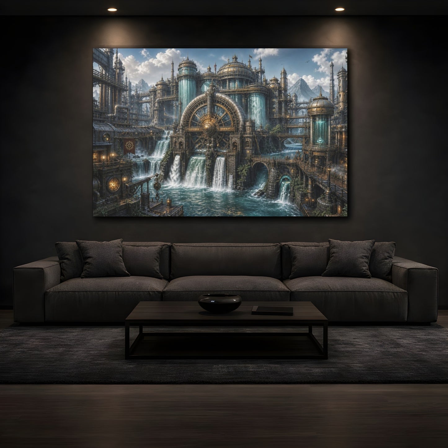 Mockup 3. Giant Steampunk Waterworks shown as canvas print