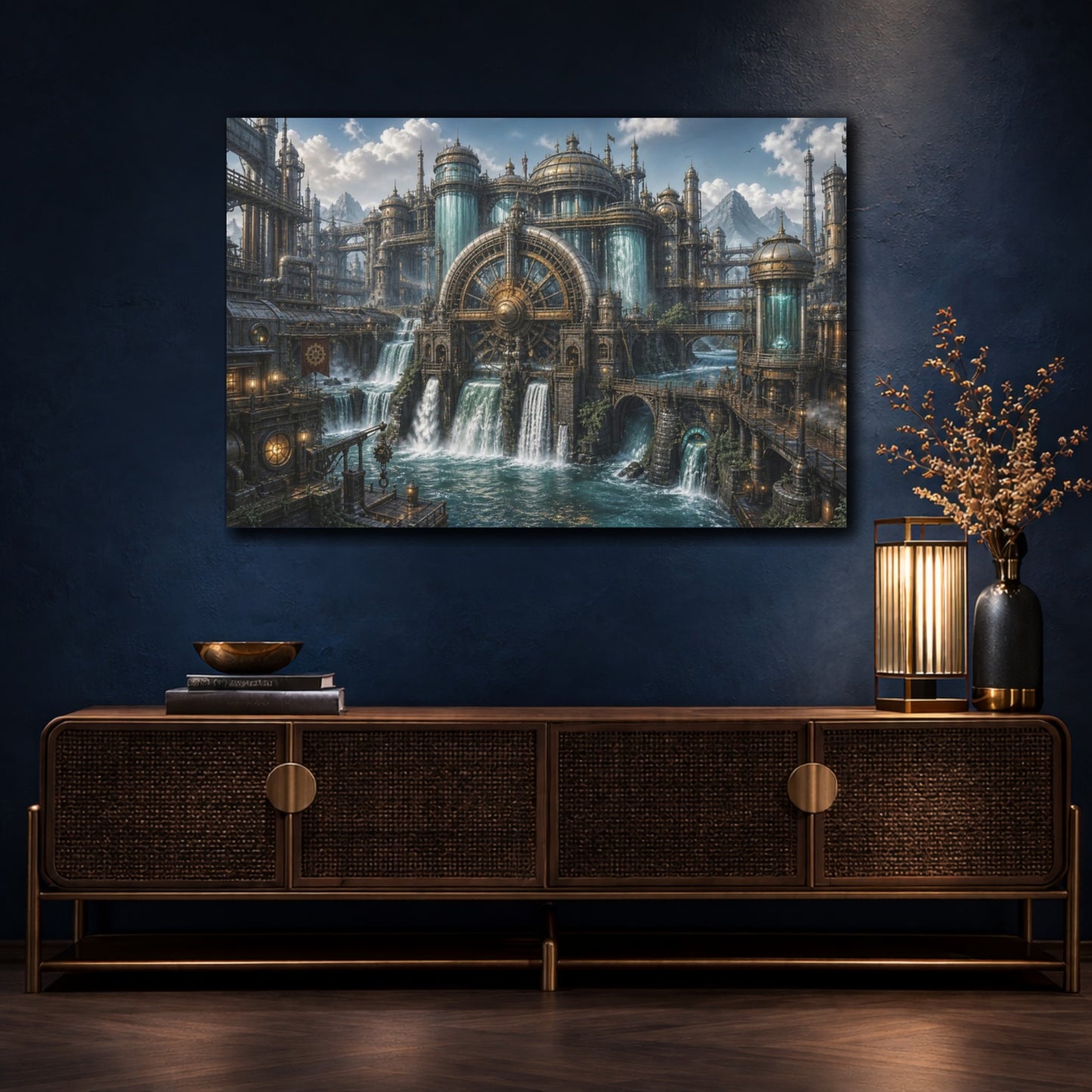 Mockup 4. Giant Steampunk Waterworks shown as canvas print