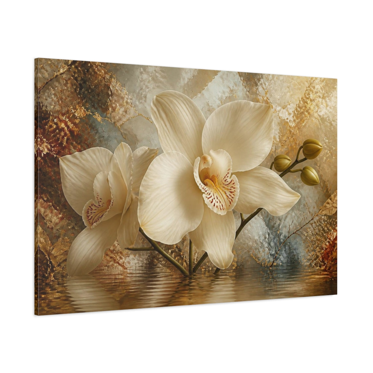 Side Mockup 1. Gigantic Cream Orchid shown as canvas print