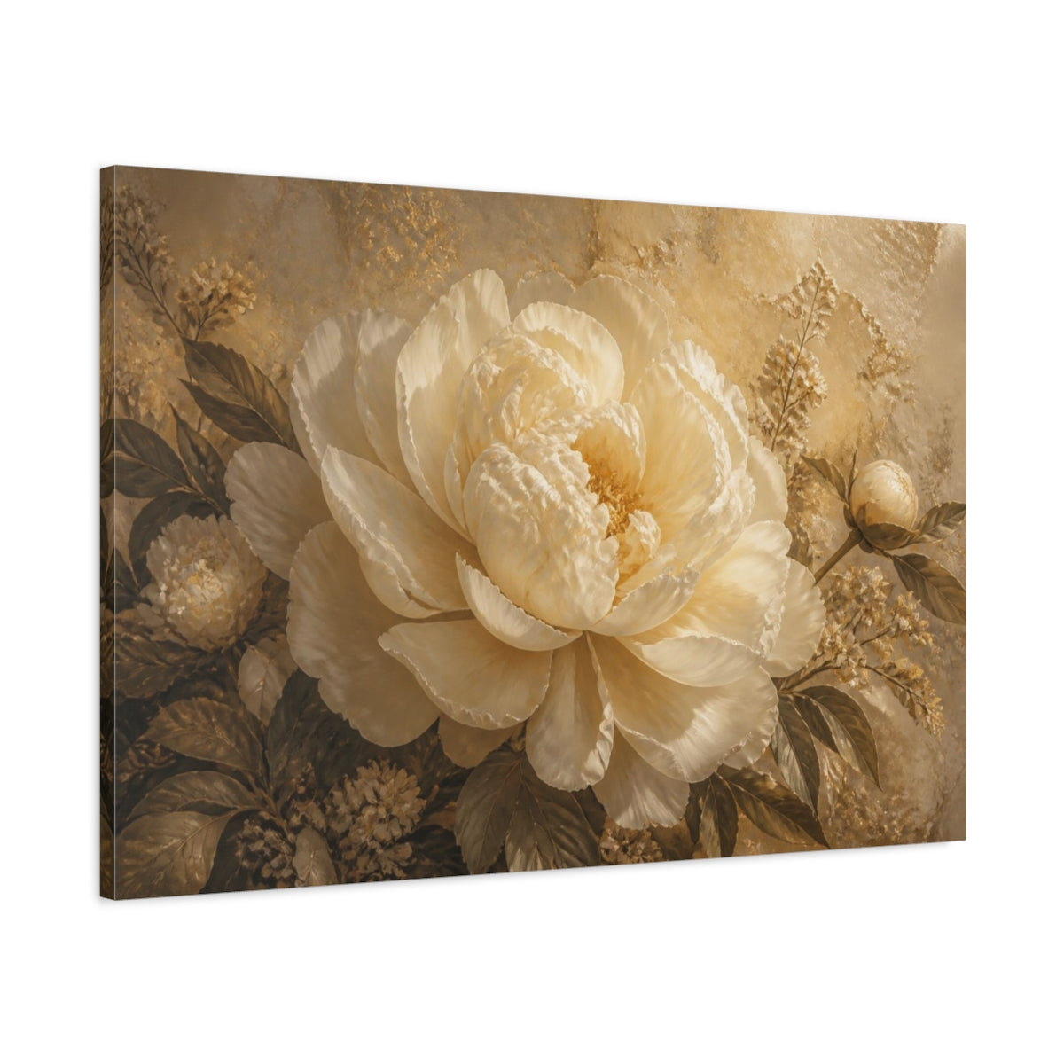 Main Mockup. Gigantic Ivory Peony shown as canvas print