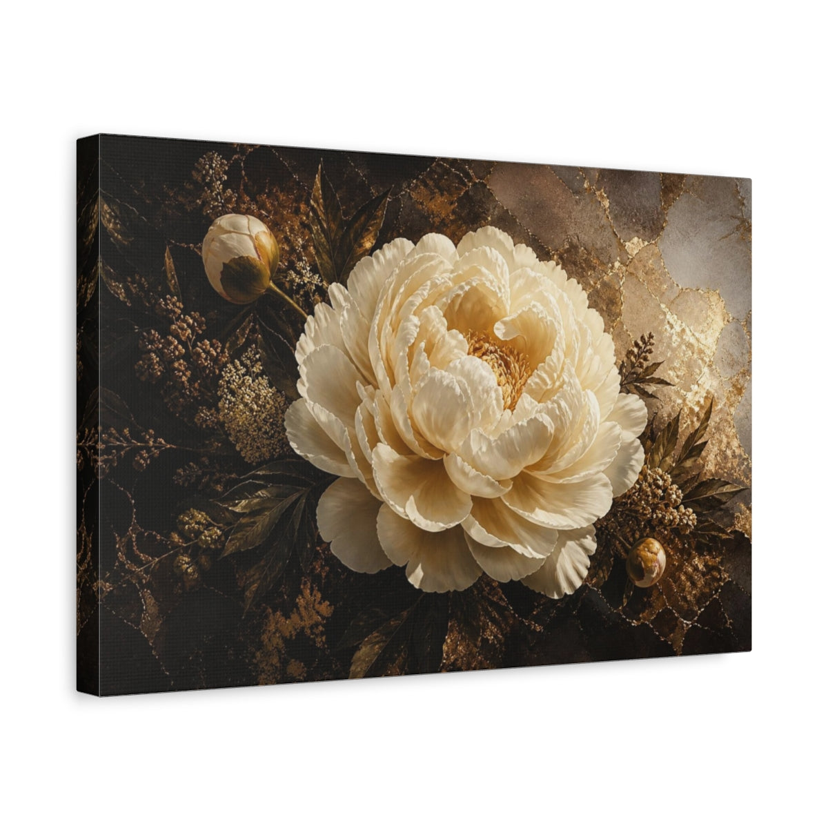 Side Mockup 4. Gigantic Ivory Peony shown as canvas print
