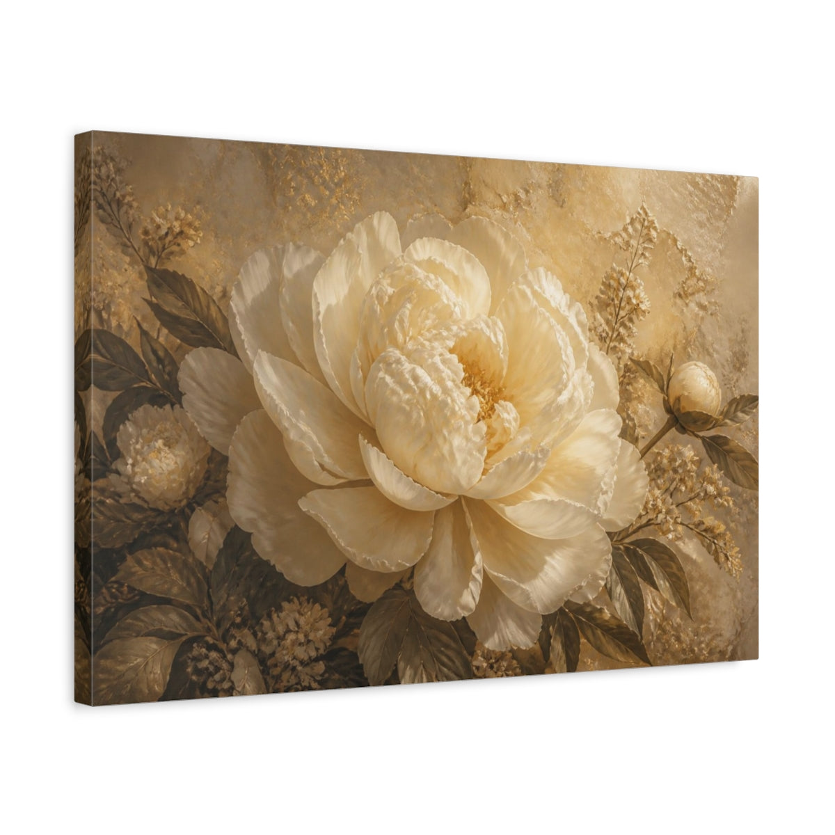 Side Mockup 3. Gigantic Ivory Peony shown as canvas print