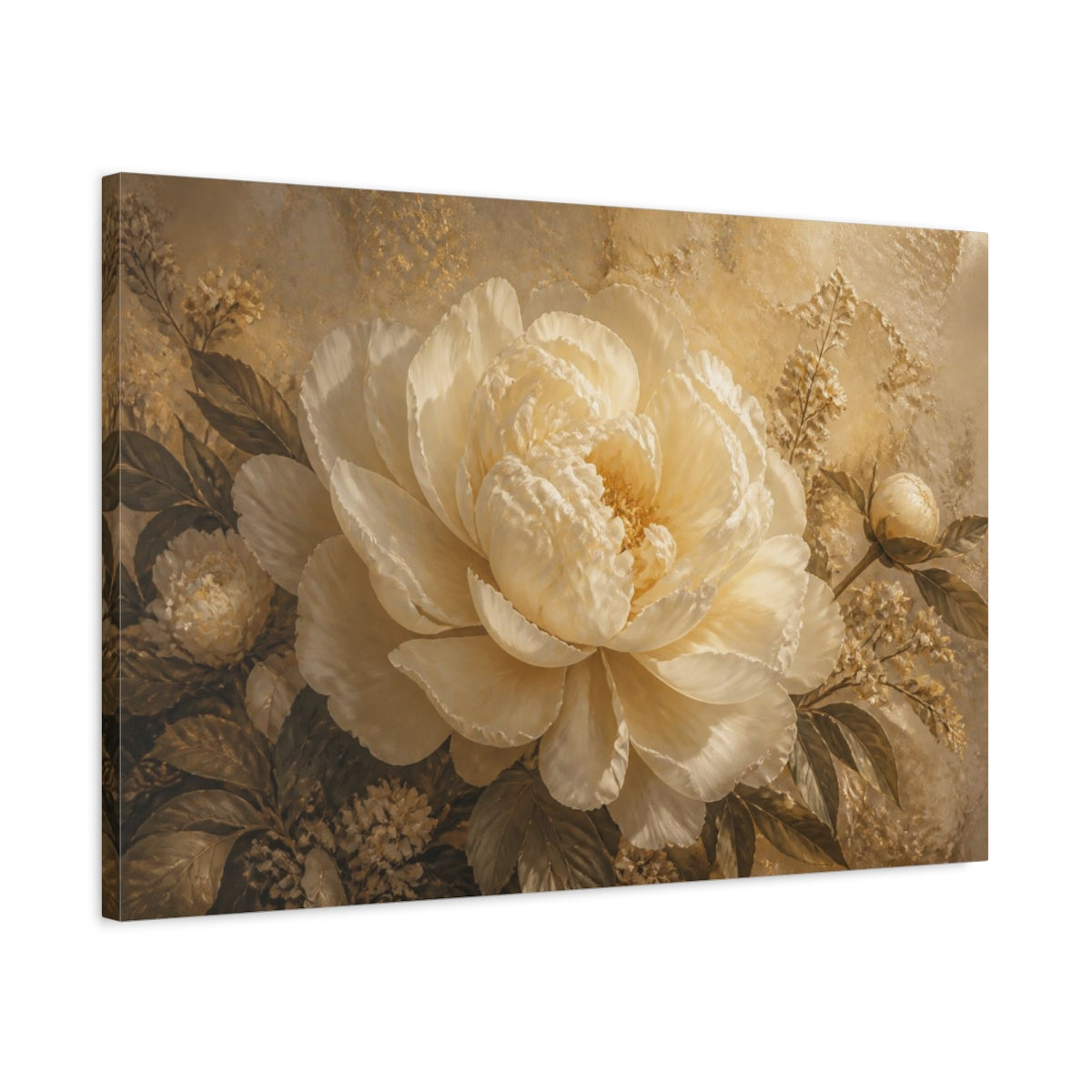 Side Mockup 2. Gigantic Ivory Peony shown as canvas print