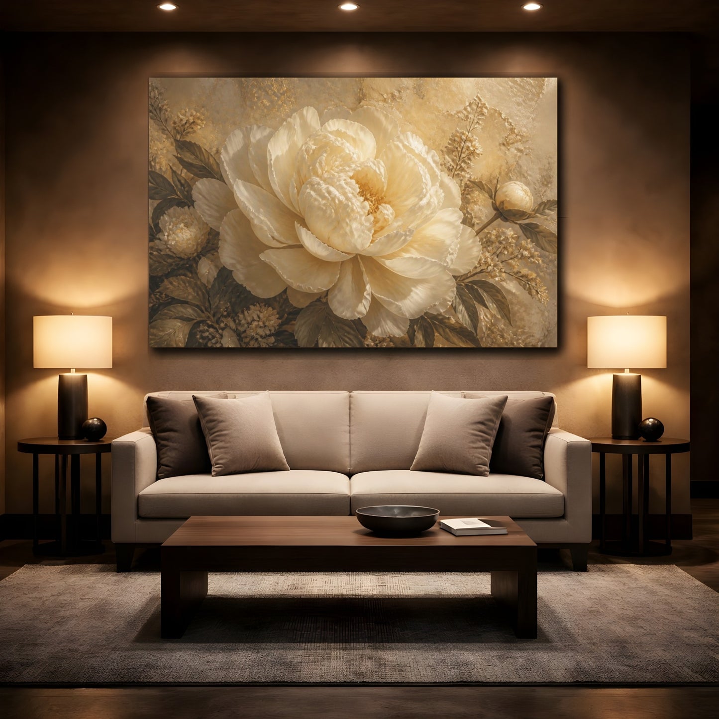 Mockup 2. Gigantic Ivory Peony shown as canvas print