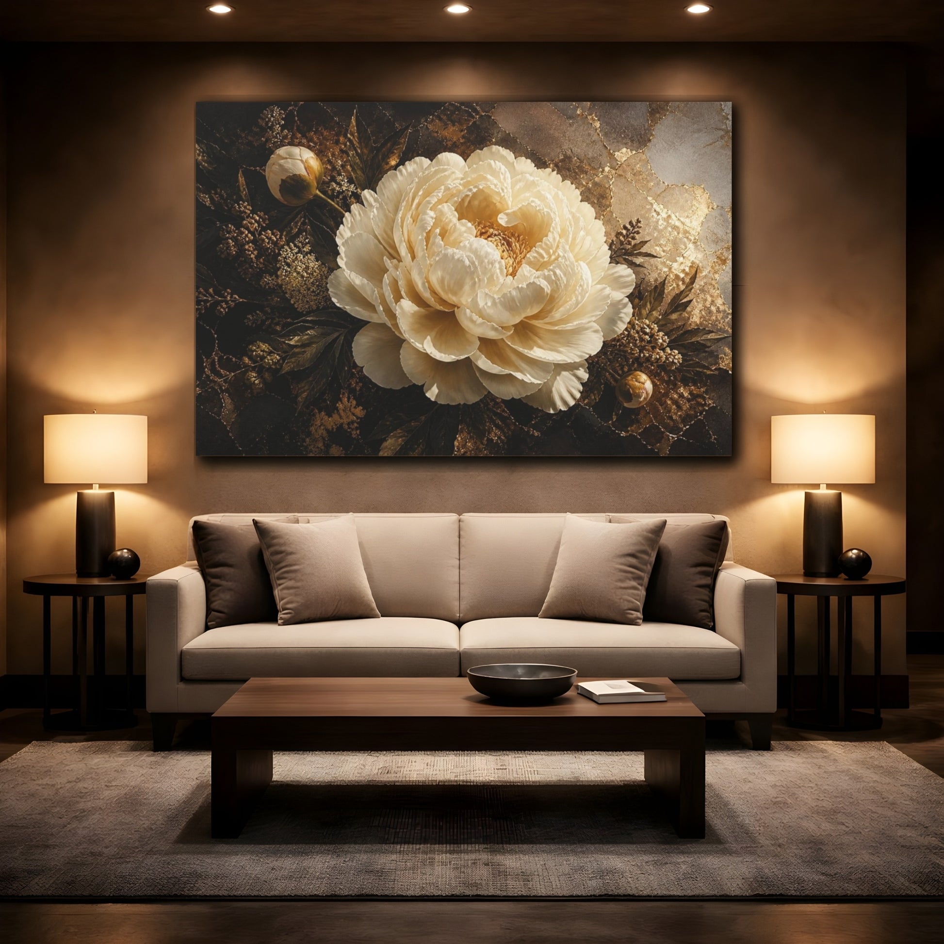 Mockup 2. Gigantic Ivory Peony shown as canvas print