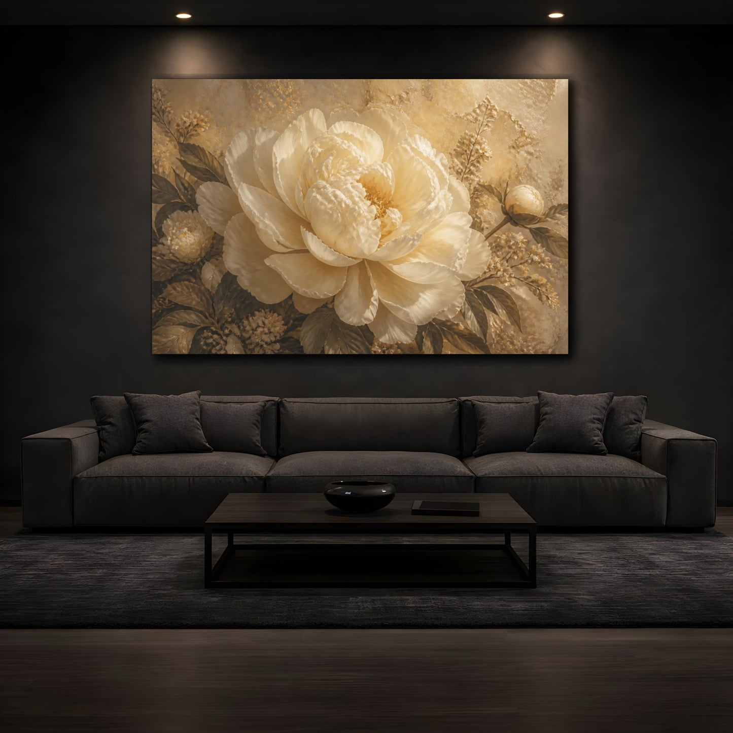 Mockup 3. Gigantic Ivory Peony shown as canvas print