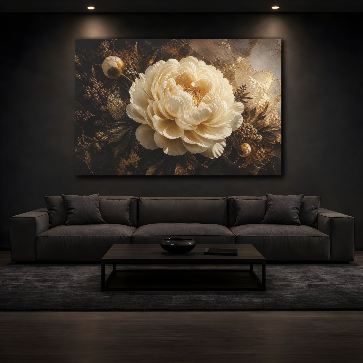 Mockup 3. Gigantic Ivory Peony shown as canvas print