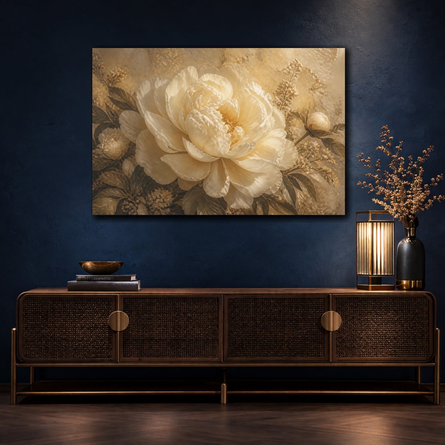 Mockup 4. Gigantic Ivory Peony shown as canvas print