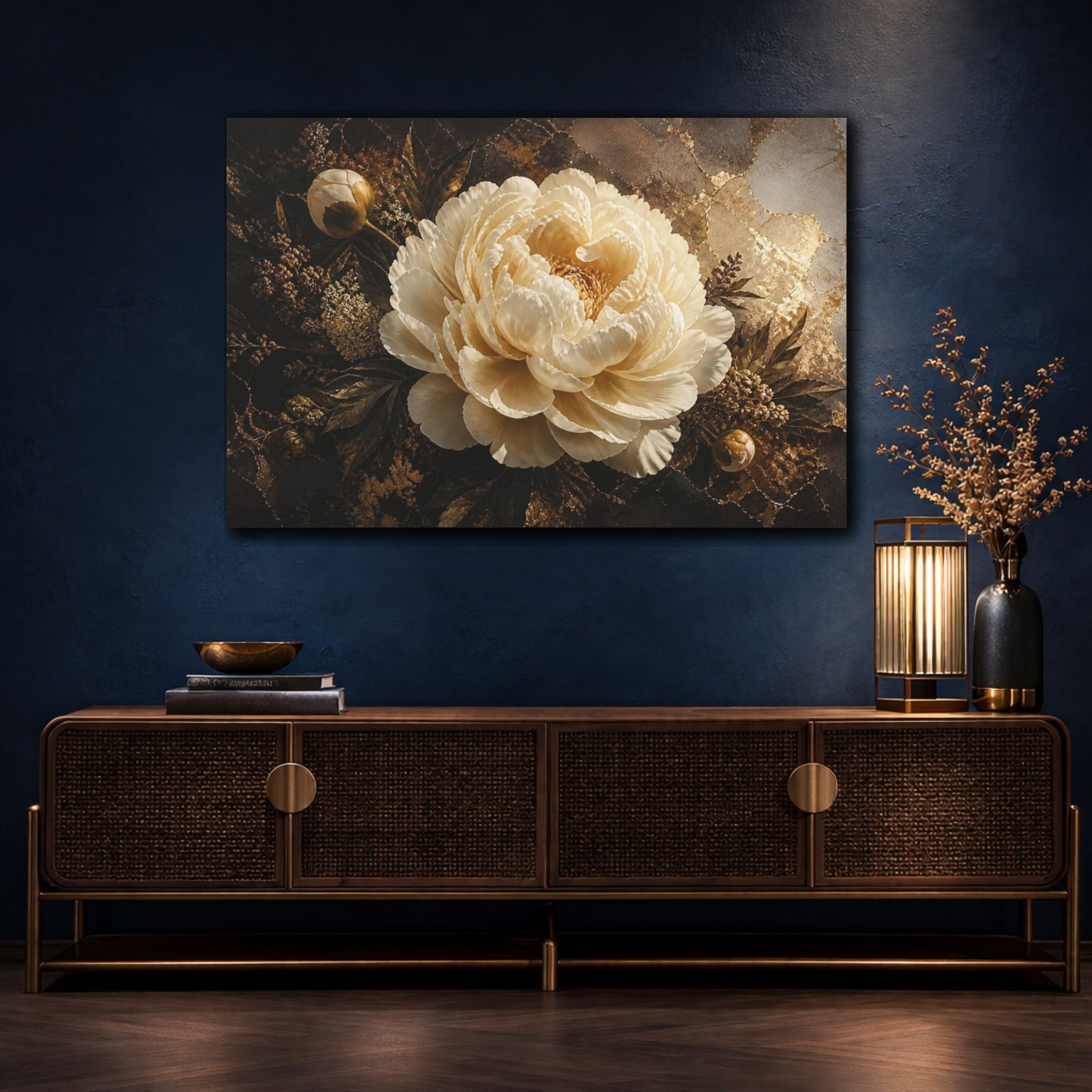 Mockup 4. Gigantic Ivory Peony shown as canvas print