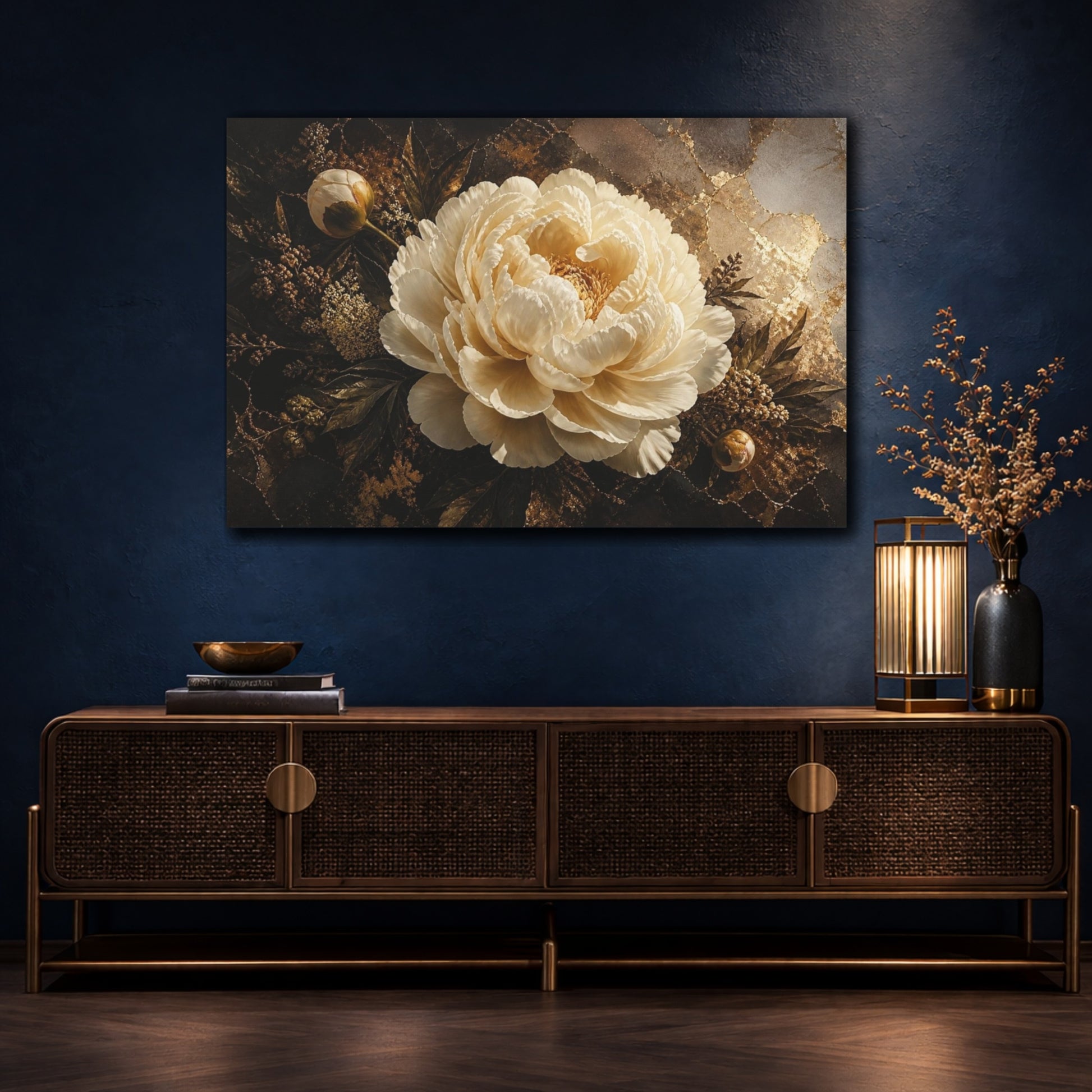 Mockup 4. Gigantic Ivory Peony shown as canvas print
