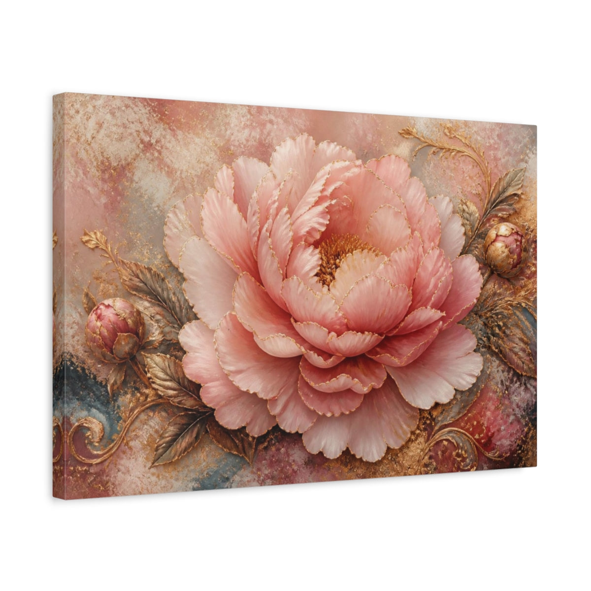 Side Mockup 3. Gilded Blush Peony shown as canvas print