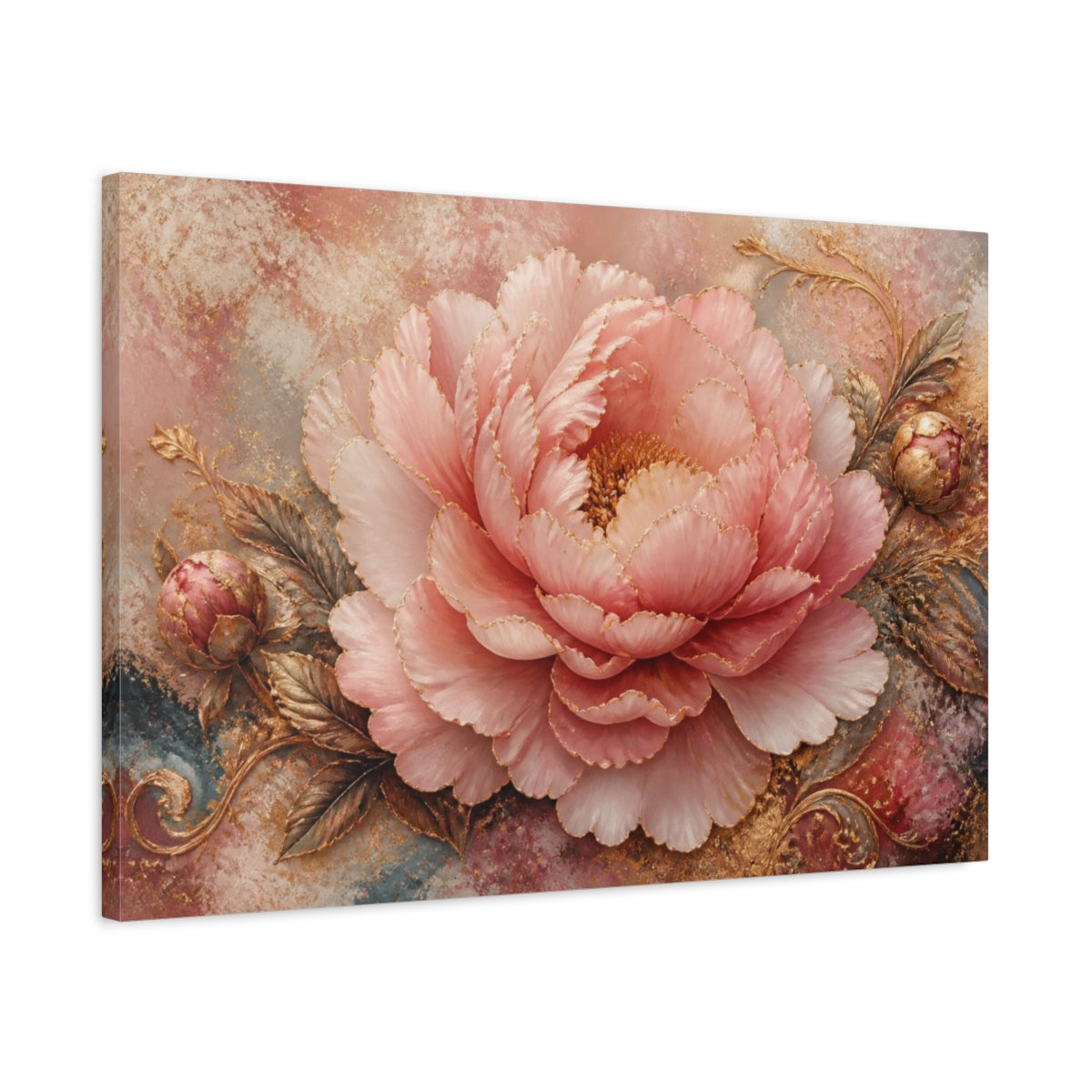 Side Mockup 2. Gilded Blush Peony shown as canvas print