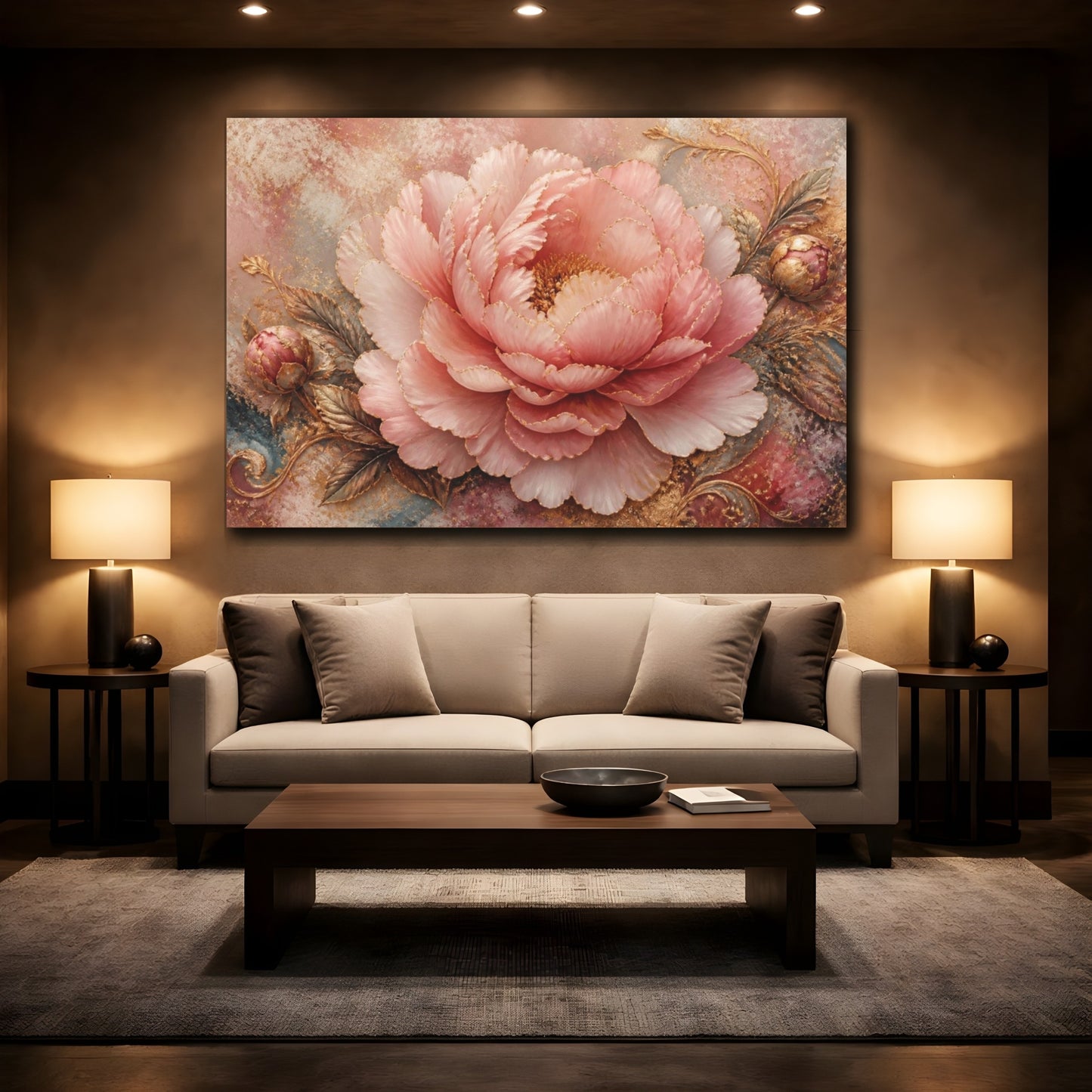 Mockup 2. Gilded Blush Peony shown as canvas print