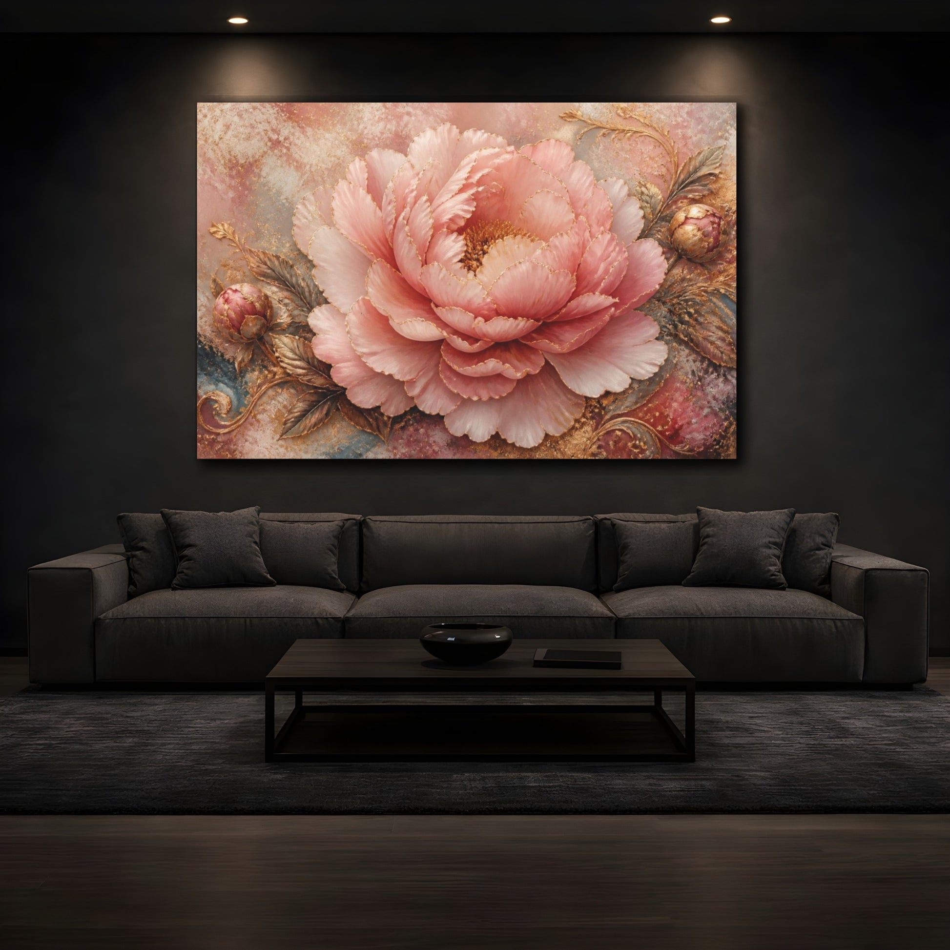 Mockup 3. Gilded Blush Peony shown as canvas print