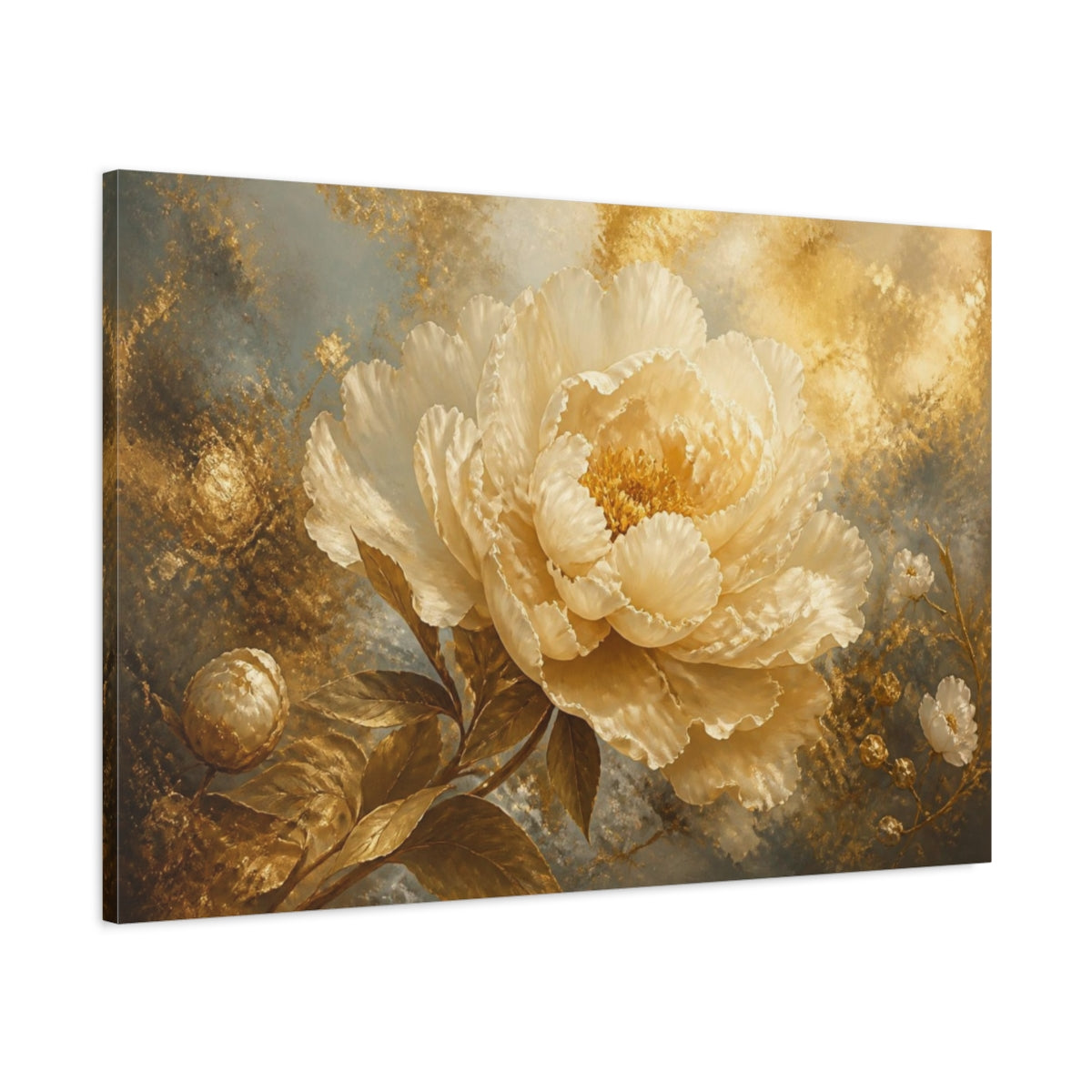 Main Mockup. Gilded Cream Peony shown as canvas print