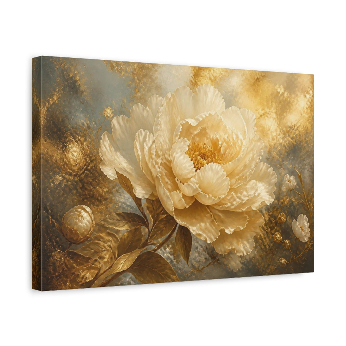 Side Mockup 4. Gilded Cream Peony shown as canvas print