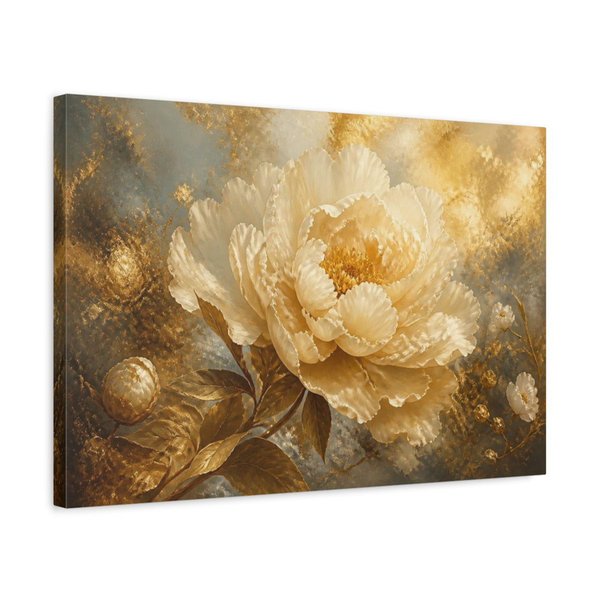 Side Mockup 3. Gilded Cream Peony shown as canvas print