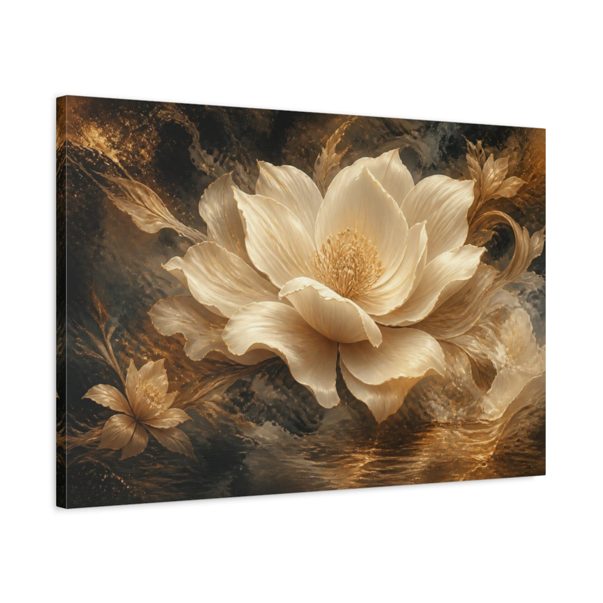 Side Mockup 2. Gilded Floral Bloom shown as canvas print