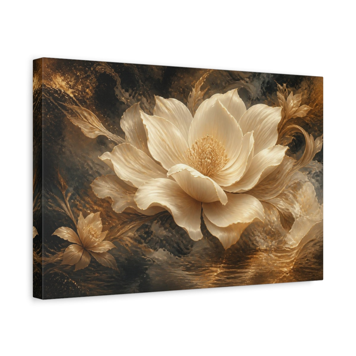 Side Mockup 4. Gilded Floral Bloom shown as canvas print