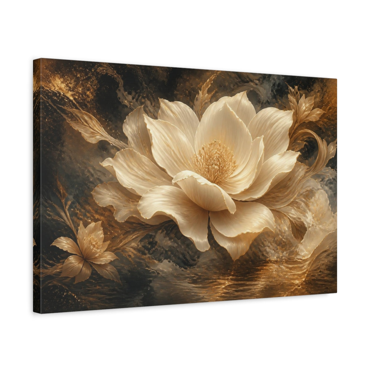 Side Mockup 3. Gilded Floral Bloom shown as canvas print