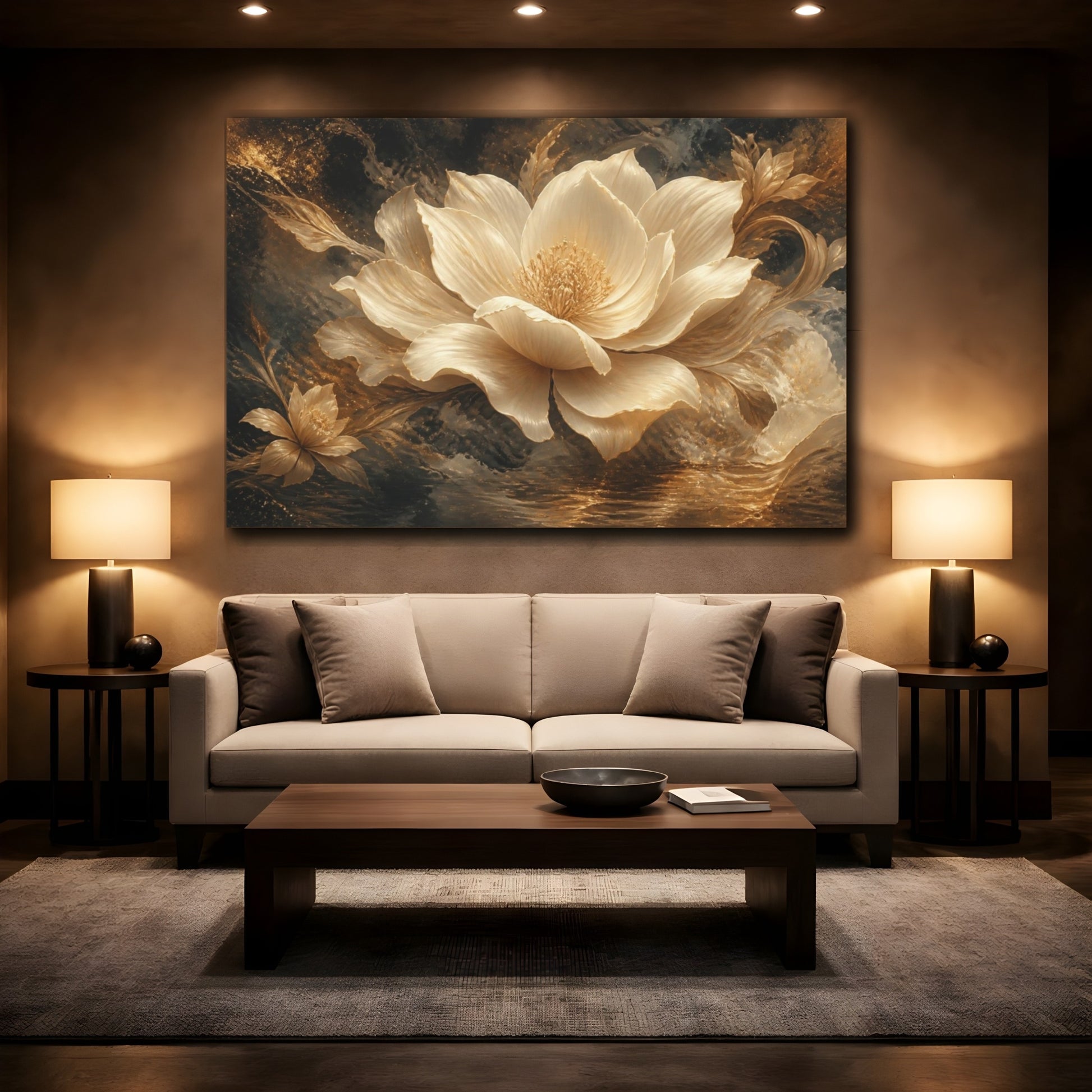 Mockup 2. Gilded Floral Bloom shown as canvas print