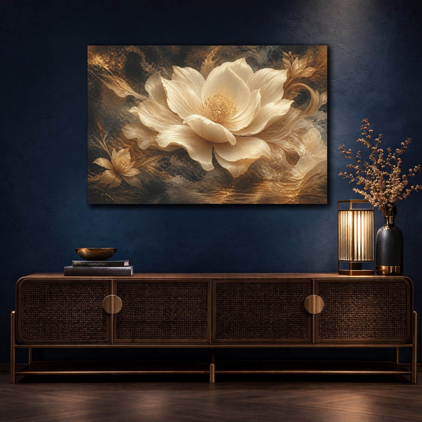 Mockup 4. Gilded Floral Bloom shown as canvas print
