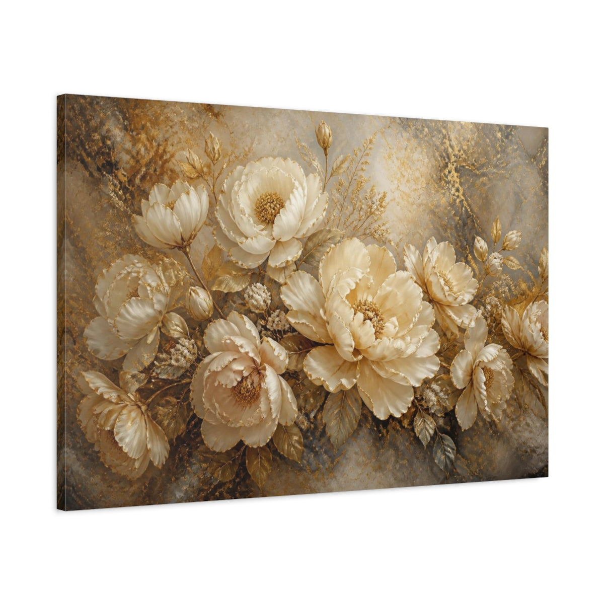 Main Mockup. Gilded Floral Peonies shown as canvas print