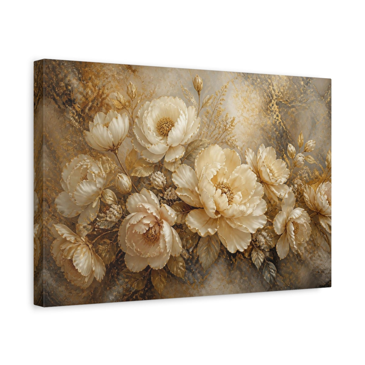 Side Mockup 4. Gilded Floral Peonies shown as canvas print