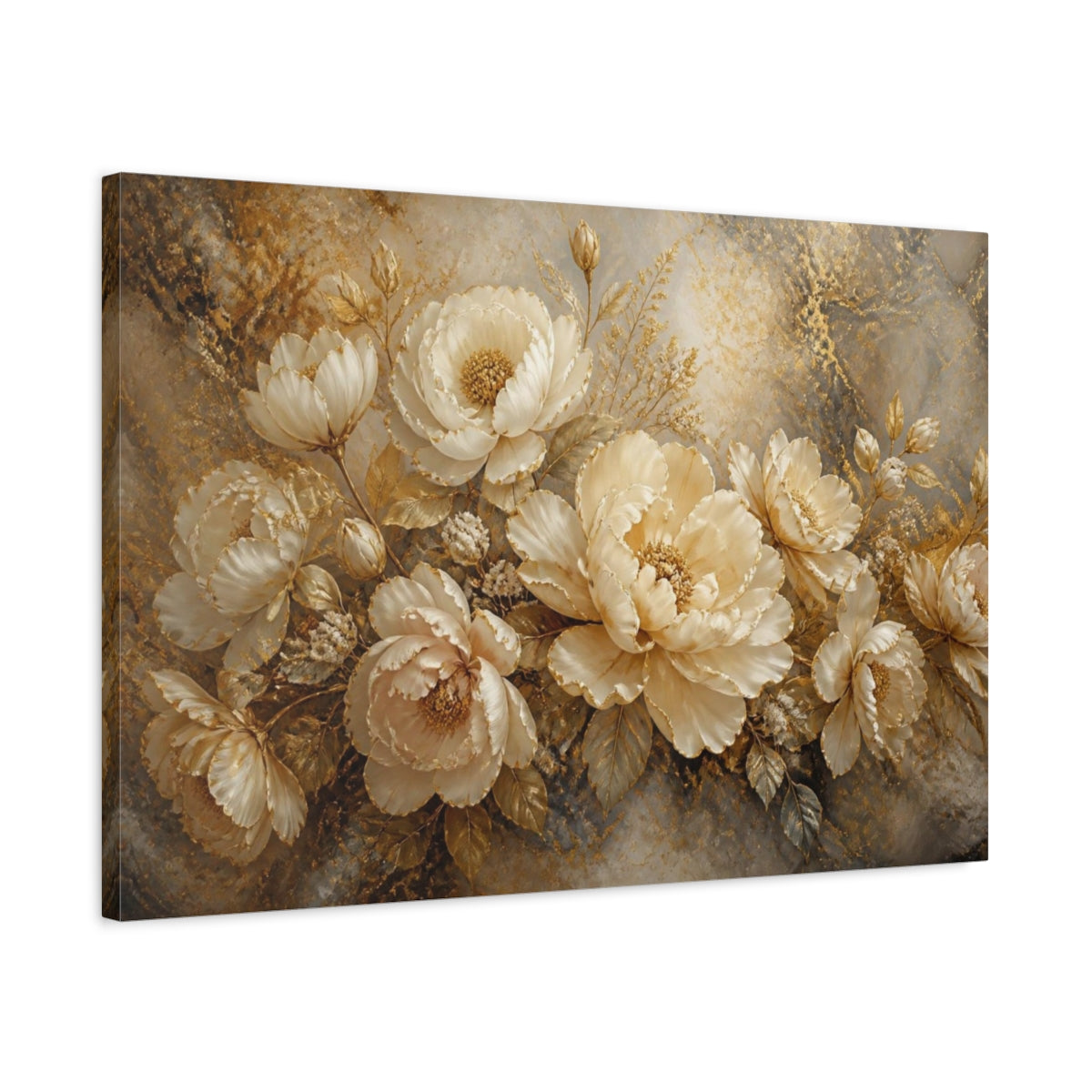 Side Mockup 2. Gilded Floral Peonies shown as canvas print