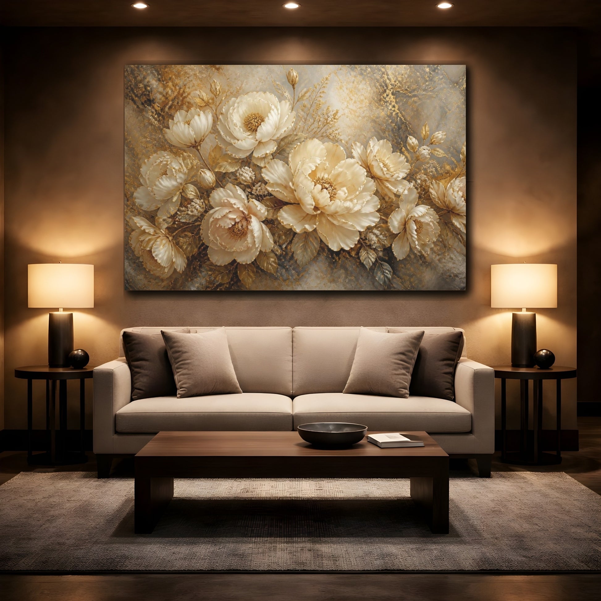 Mockup 2. Gilded Floral Peonies shown as canvas print
