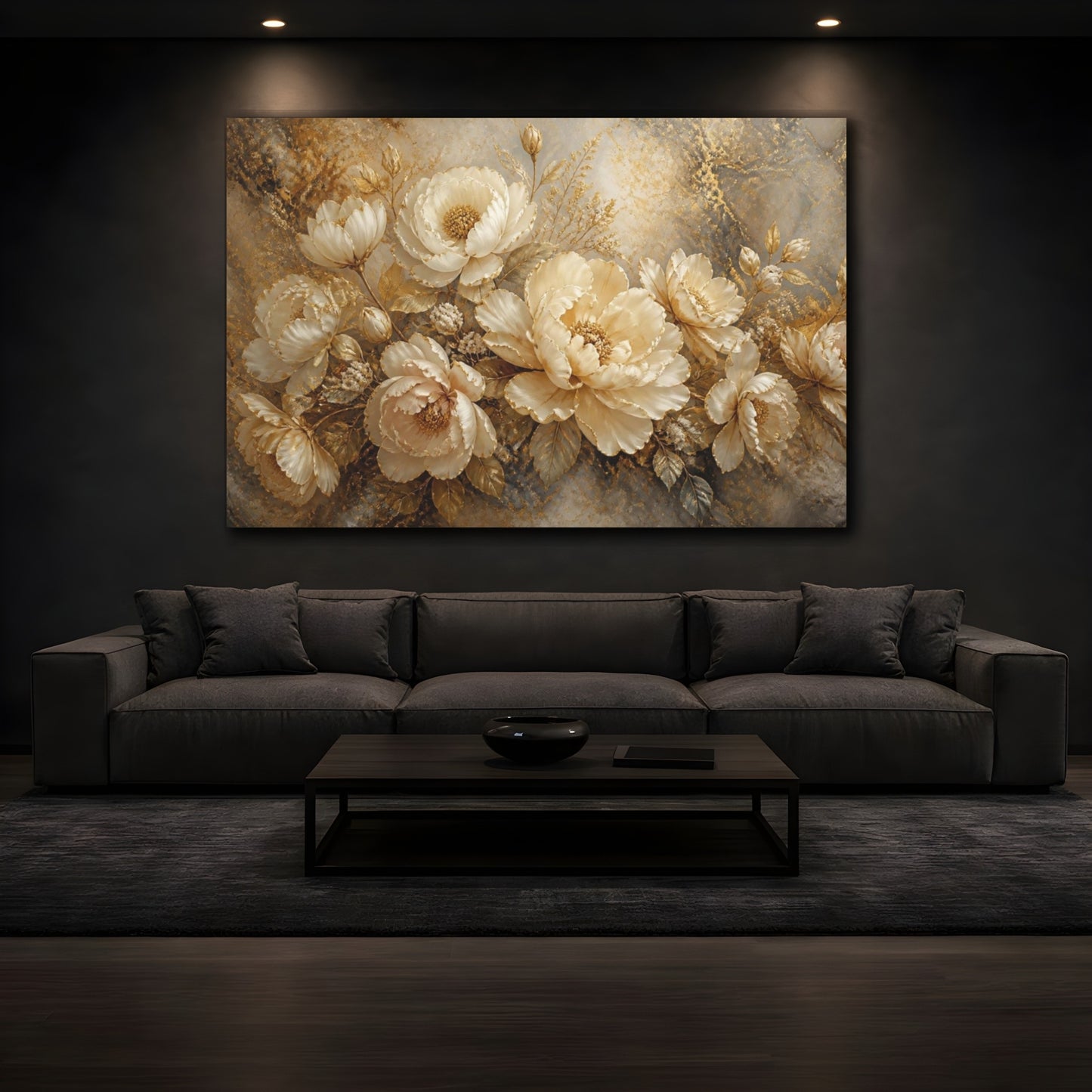 Mockup 3. Gilded Floral Peonies shown as canvas print
