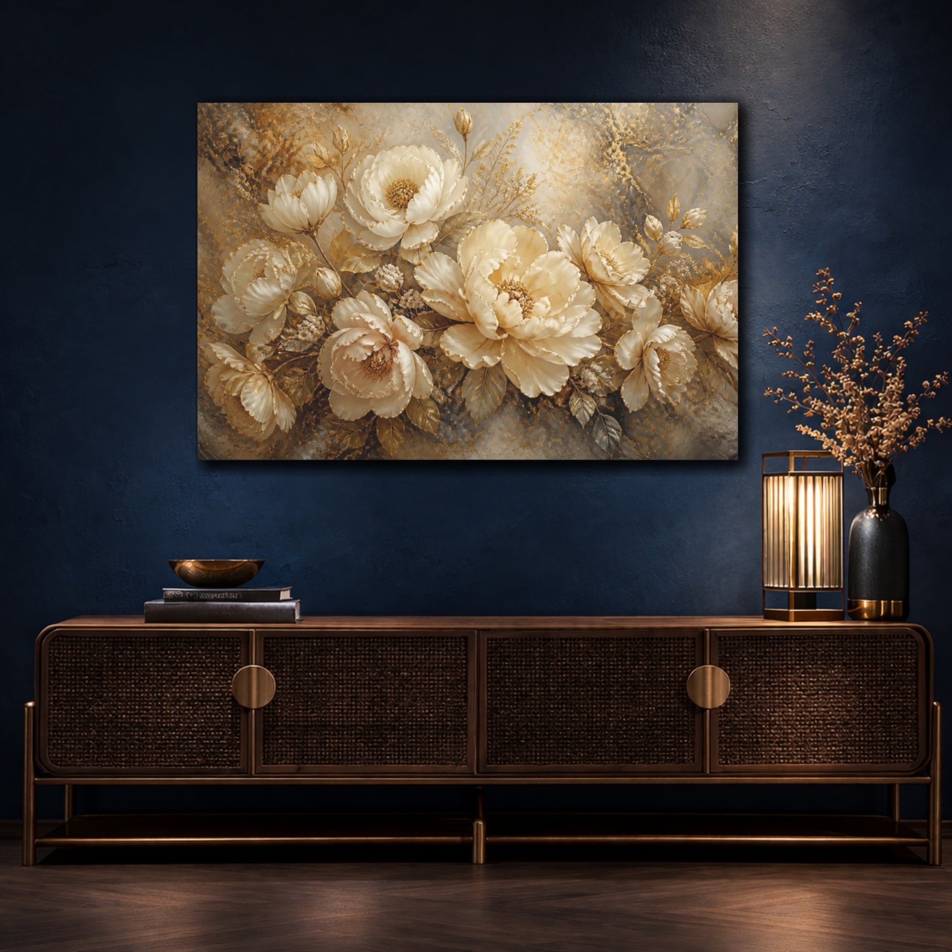 Mockup 4. Gilded Floral Peonies shown as canvas print