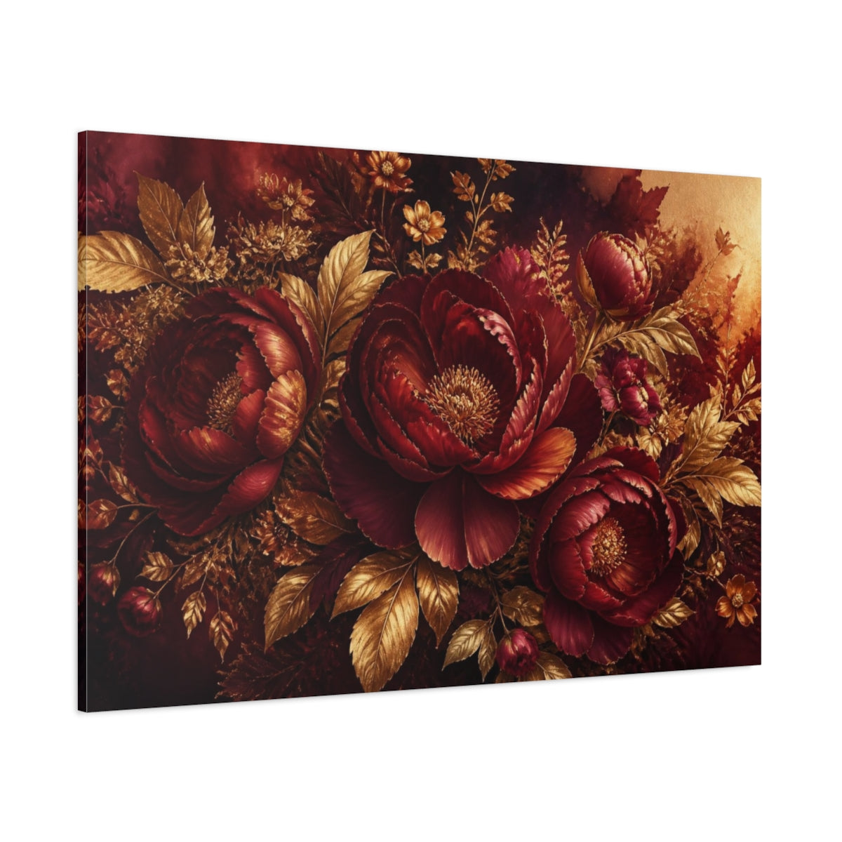 Side Mockup 1. Gilded Floral Peony shown as canvas print
