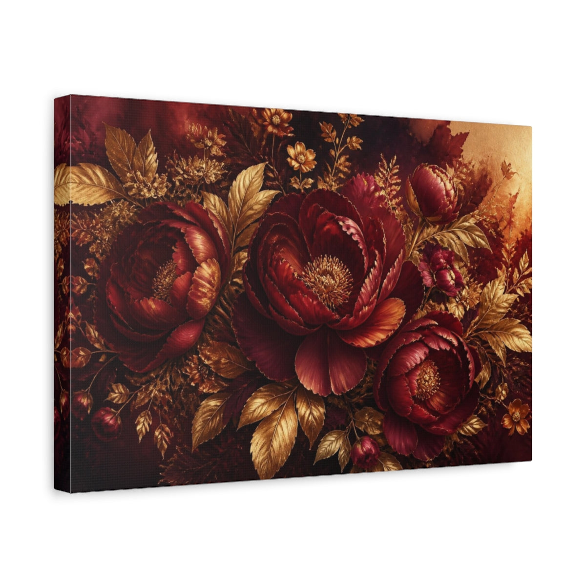 Side Mockup 4. Gilded Floral Peony shown as canvas print