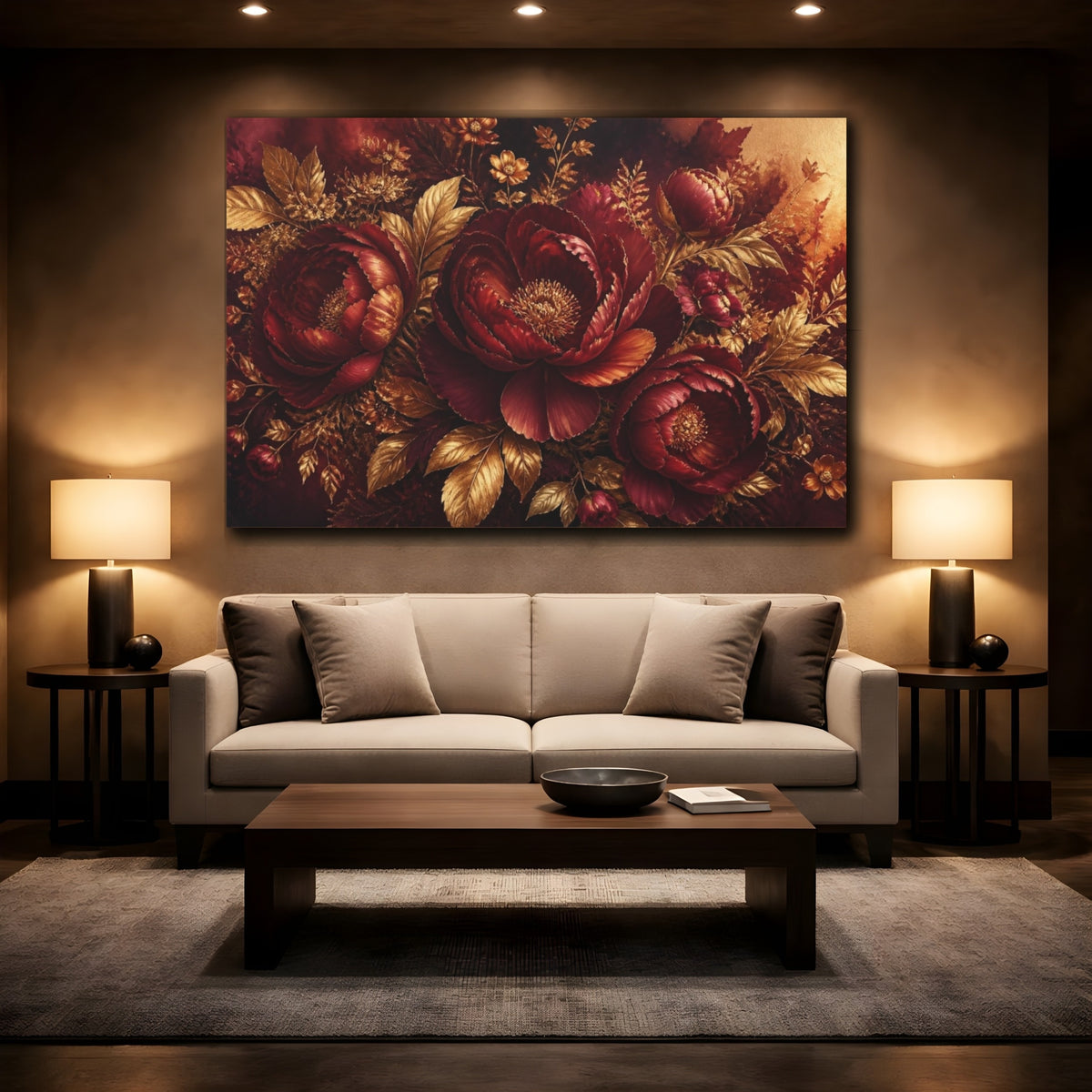 Mockup 2. Gilded Floral Peony shown as canvas print