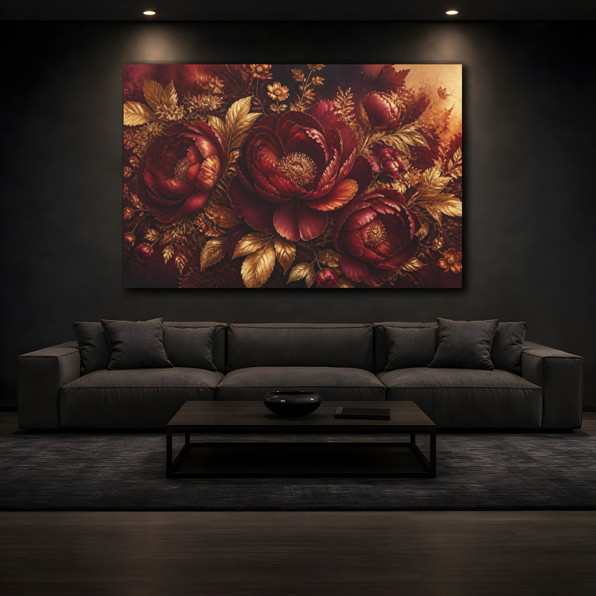 Mockup 3. Gilded Floral Peony shown as canvas print