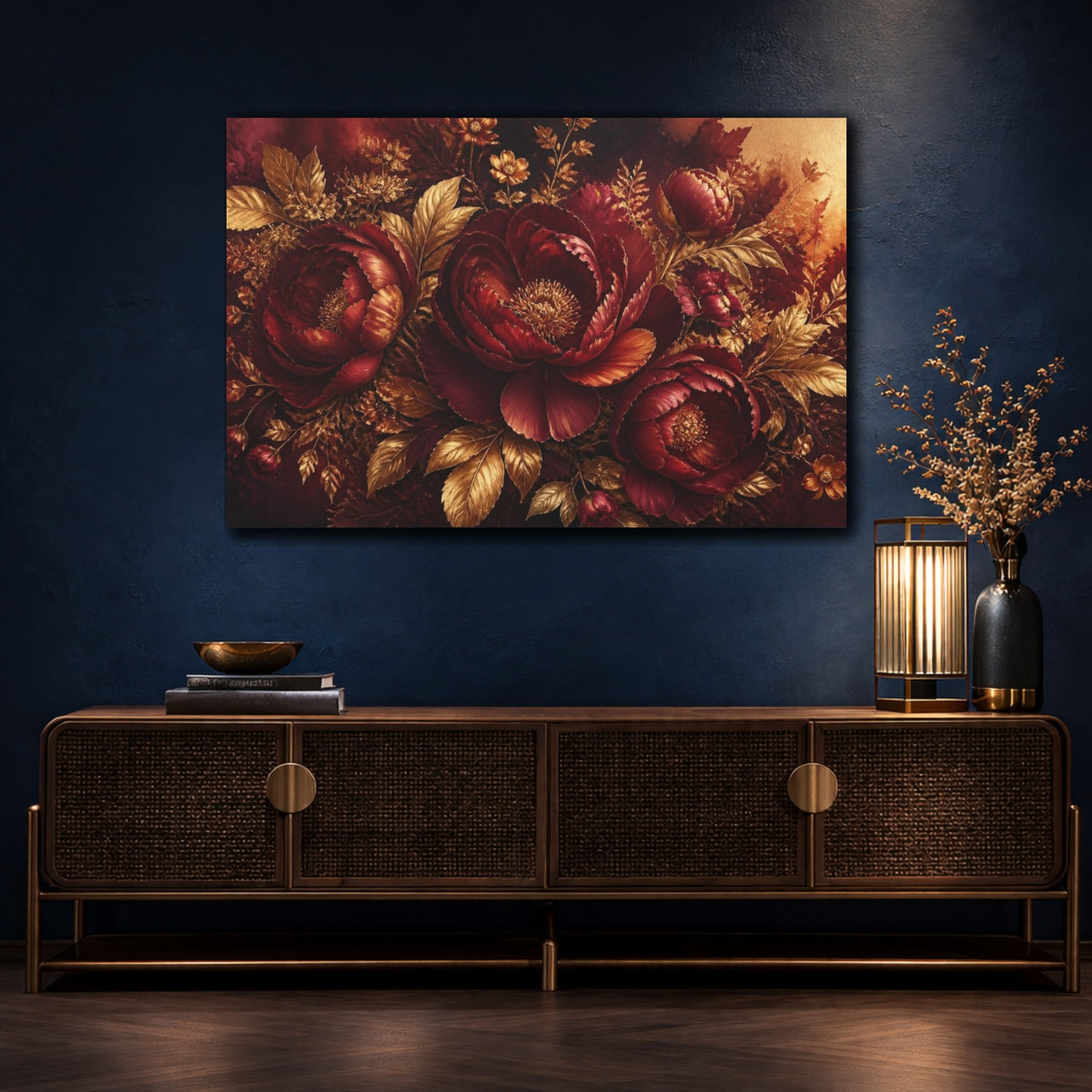 Mockup 4. Gilded Floral Peony shown as canvas print